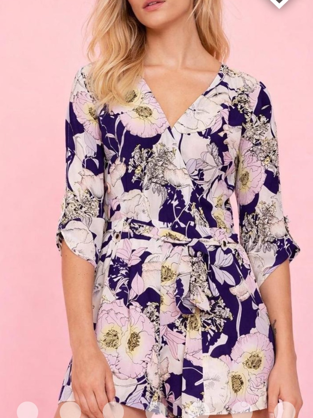 Yumi Kim Liz Floral Wrap Romper size small